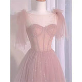 Pink Shiny Sweet A-Line Long Elegant Halter Neck Ball Gown Evening Dress HZ1023