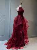 Burgundy/Black Shiny Bodycon Sequined Long Elegant Ball Gown Evening Dress HZ1023