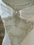 Pure white gorgeous exquisite elegant spaghetti straps long satin floor-length trailing prom dress evening dress wedding dress HZ1023