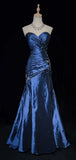 Navy Blue Vintage Fashion Exquisite Beading Long Satin Floor Length Ball Gown Evening Dress HZ1023