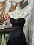 Black vintage fashion elegant long mermaid ruffle floor length evening gown prom dress party dress HZ1023