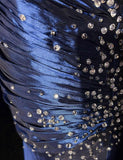 Navy Blue Vintage Fashion Exquisite Beading Long Satin Floor Length Ball Gown Evening Dress HZ1023