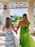 Blue floral elegant long formal evening gown sleeveless slit dress party dress HZ1023