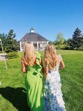 Blue floral elegant long formal evening gown sleeveless slit dress party dress HZ1023