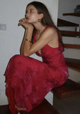 Pink Fashion Elegant Charming V Neck Floral Print Long Satin Ball Gown Evening Dress Holiday Party Dress HZ1023