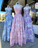 Pink Sweet Heart Neck Beautiful Floral Long Satin Ball Gown Evening Dress Party Dress HZ1023