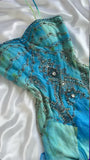 Blue Gradient Shiny Gorgeous Retro Fashion Exquisite Gemstone Beads Long Ankle Length Chiffon Ruffle Ball Dress Evening Dress Party Dress Prom Dress HZ1023