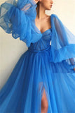 Purple puff sleeves long sleeves long ball gown evening dress HZ1023