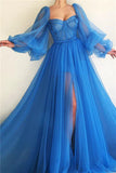 Purple puff sleeves long sleeves long ball gown evening dress HZ1023