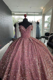 Pink Shiny Sequins Elegant Long Ball Gown Evening Dress Graduation Ball Gown HZ1023