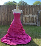 Pink Retro Elegant Tube Top Exquisite Rhinestone Long Ball Gown Evening Dress HZ1023