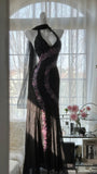 Black Shiny Vintage Elegant Romantic Delicate Pink Floral Beading Long Chiffon Homecoming Ball Gown Evening Dress Birthday/Wedding Guest/Holiday Party Dress Prom Dress HZ1023
