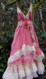 Pink Spaghetti Strap Lace Ruffle Long Ball Gown Evening Dress Garden Party Dress HZ1023