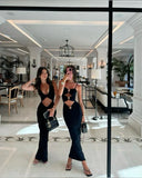 Black fashion unique gem sexy hollow long satin prom dress evening gown party dress HZ1023