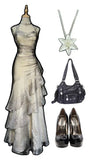 champagne Vintage Elegant Long Lace Ruffle prom dress Evening Dress HZ1023