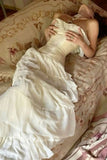 White Vintage Fashion A-line Off-shoulder Long Chiffon tulle Tiered Ruffle Ball Gown Evening Dress Party Dress Prom Dress HZ1023
