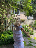 Blue Purple Vintage Elegant Floral Long Chiffon Ball Gown Evening Dress Party Dress HZ1023