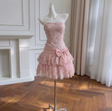 Charming Tulle Straps Short Formal Gown, Pink Elegant Party Dress