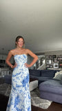 Blue Elegant Fashion Floral Long Slim Fit Ball Gown Evening Dress Wedding Guest Party Dress Bridesmaid Dress HZ1023