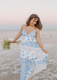 Blue Elegant Floral Delicate Lace Long Ball Gown Birthday/Garden Party Dress Evening Dress Prom Dress Holiday Date Night Dress HZ1023