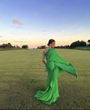 Green simple fashion one shoulder long satin ball gown evening dress party dress HZ1023