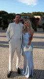 Light Blue Simple Elegant Fashion Long Satin Prom Dress Evening Dress Wedding Guest Party Dress HZ1023