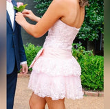 Charming Tulle Straps Short Formal Gown, Pink Elegant Party Dress
