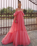 Pink Fashion Long Ruffle Neck Chiffon Formal Prom Dress Evening Dress Wedding Guest Dress HZ1023