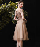 Gold tulle beads short prom dress party dress HZ1023