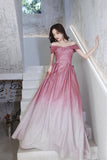 Pink gradient long A line prom dress pink evening dress HZ1023