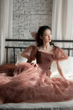 Cute tulle A line prom dress cute evening dress HZ1023