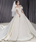 White satin long ball gown dress wedding dress HZ1023