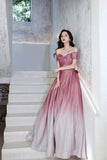 Pink gradient long A line prom dress pink evening dress HZ1023
