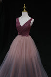 Shiny v neck tulle long prom gown formal dress HZ1023