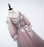 Cute v neck tulle long A line prom dress evening dress HZ1023