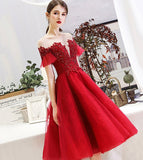 Burgundy lace short prom dress party dress HZ1023