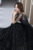 Black tulle long A line prom dress evening dress HZ1023
