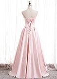 Pink satin long prom dress pink evening dress HZ1023