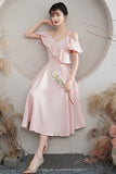 Pink A line short prom dress pink party dress HZ1023