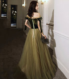 Green velvet tulle long A line prom dress evening dress HZ1023