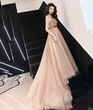 Simple v neck tulle long ball gown dress formal dress HZ1023