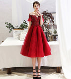 Burgundy lace short prom dress party dress HZ1023