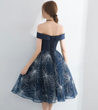 Blue tulle sequins short prom dress party dress HZ1023