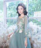 Blue tulle lace long prom gown evening gown HZ1023