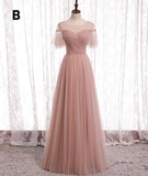 Pink Elegant A-line Tulle Long Ball Gown Evening Gown Bridesmaid Dress HZ1023