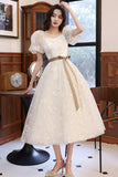 Sweet A line sequins short prom dress HZ1023