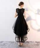 Black tulle lace high low prom dress evening dress HZ1023