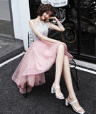 Unique tulle sequins prom dress high low evening dress HZ1023