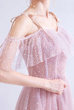 Pink tulle short A line prom dress homecoming dress HZ1023