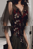 Black lace long prom dress black evening dress HZ1023